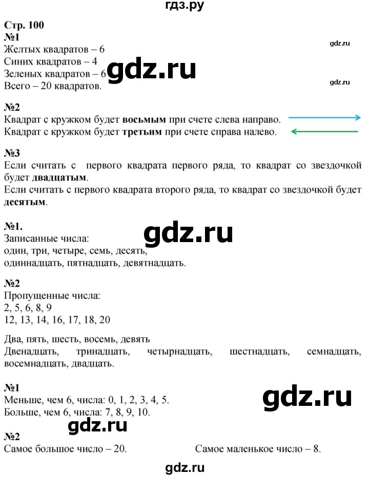 ГДЗ по математике 1 класс  Моро   часть 2. страница - 100, Решебник 2026