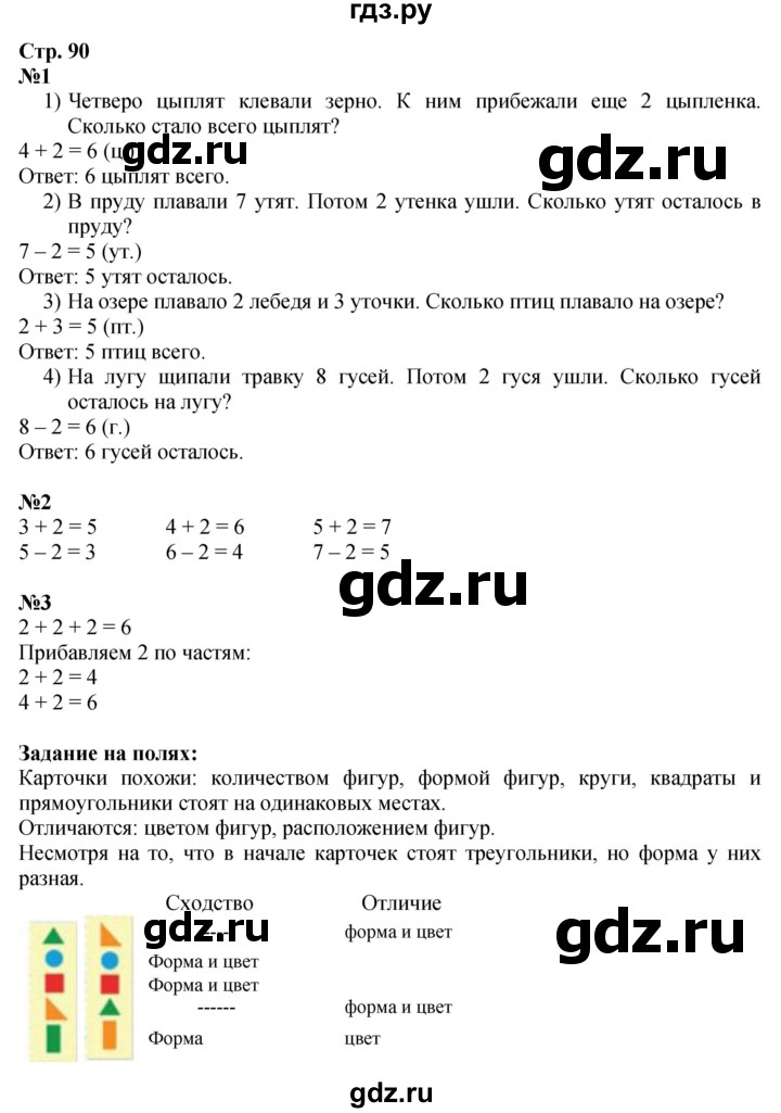 ГДЗ. Номера 1, 2, 3, Задания на полях - Страница 90 — Математика 1 класс Моро часть 1, Решебник 2026