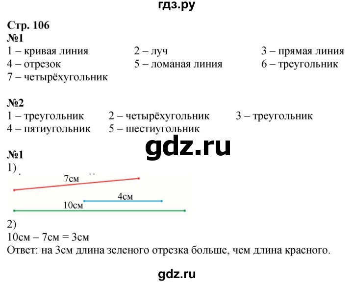 ГДЗ. Номера 1, 2, Задания на полях - Страница 106 — Математика 1 класс Моро часть 2, Решебник 2026