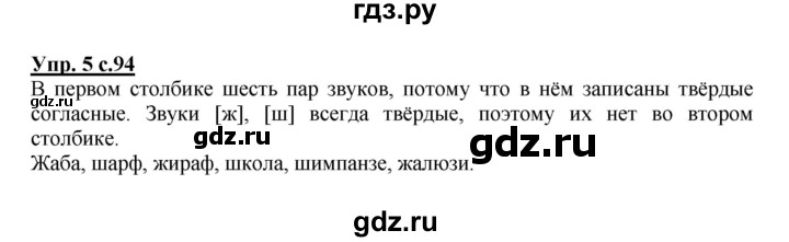 ГДЗ по русскому языку 1 класс  Канакина   страница - 94, Решебник учебнику 2023