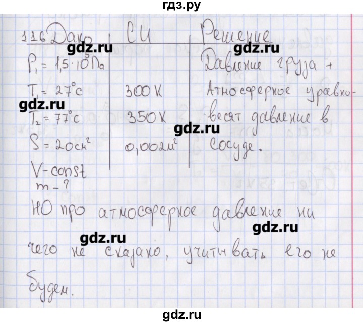 ГДЗ по физике 10 класс Пурышева рабочая тетрадь Базовый уровень задача - 116, Решебник №2