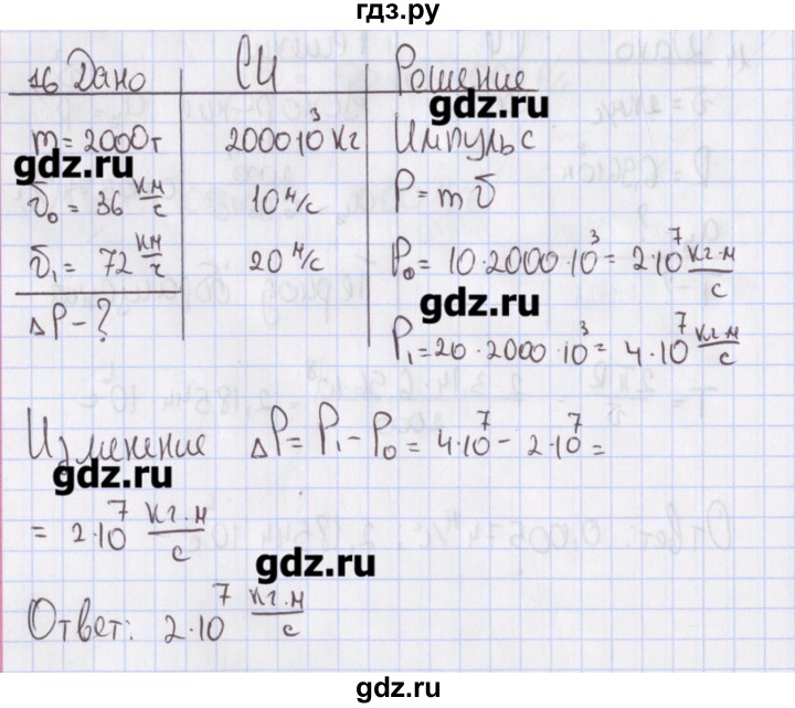 ГДЗ по физике 10 класс Пурышева рабочая тетрадь Базовый уровень задача - 16, Решебник №2