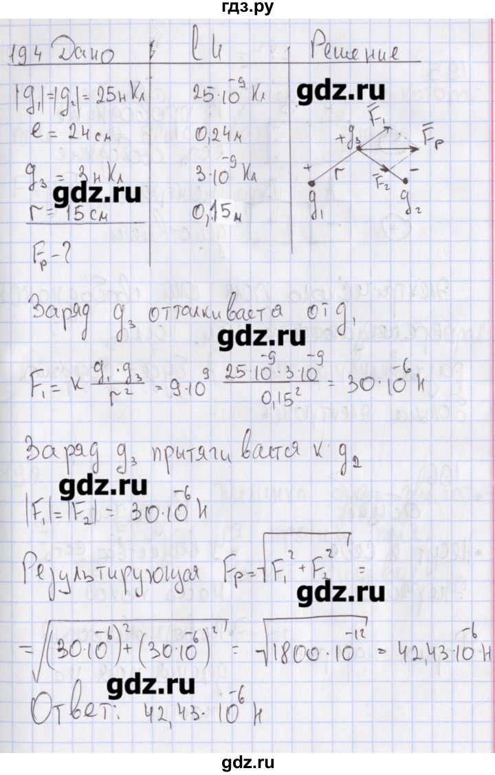 ГДЗ по физике 10 класс Пурышева рабочая тетрадь Базовый уровень задача - 194, Решебник №2