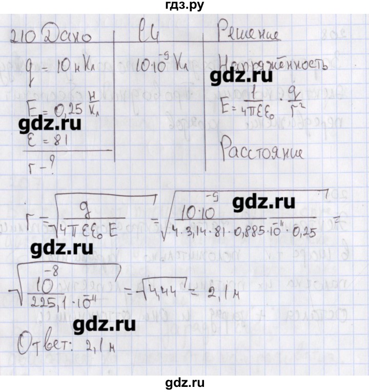 ГДЗ по физике 10 класс Пурышева рабочая тетрадь Базовый уровень задача - 210, Решебник №2