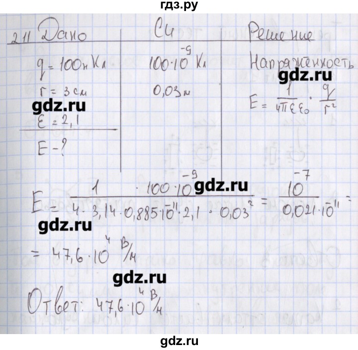 ГДЗ по физике 10 класс Пурышева рабочая тетрадь Базовый уровень задача - 211, Решебник №2