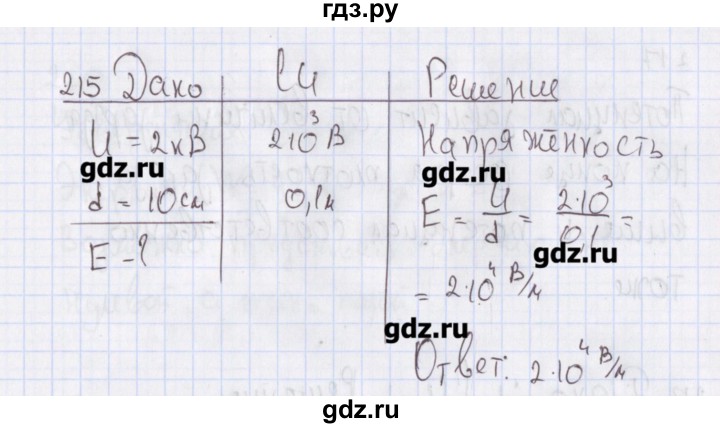 ГДЗ по физике 10 класс Пурышева рабочая тетрадь Базовый уровень задача - 215, Решебник №2