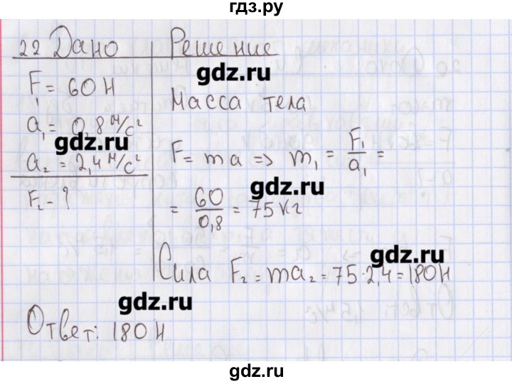 ГДЗ по физике 10 класс Пурышева рабочая тетрадь Базовый уровень задача - 22, Решебник №2