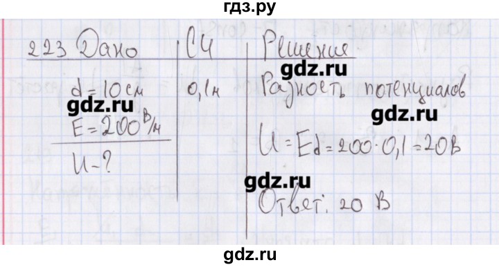 ГДЗ по физике 10 класс Пурышева рабочая тетрадь Базовый уровень задача - 223, Решебник №2