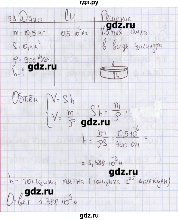 ГДЗ по физике 10 класс Пурышева рабочая тетрадь Базовый уровень задача - 53, Решебник №2