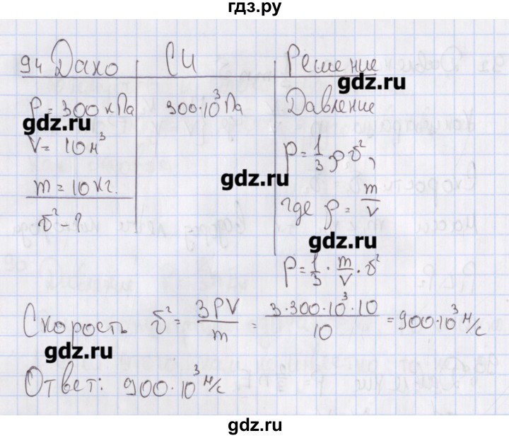ГДЗ по физике 10 класс Пурышева рабочая тетрадь Базовый уровень задача - 94, Решебник №2