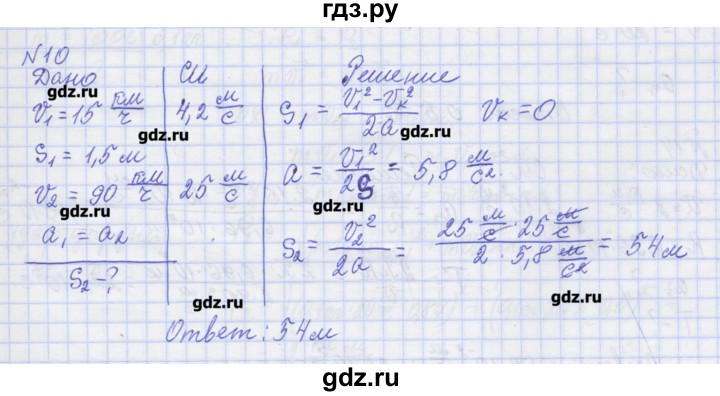 ГДЗ по физике 10 класс Пурышева рабочая тетрадь Базовый уровень задача - 10, Решебник №1