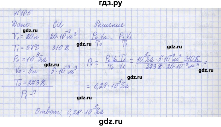 ГДЗ по физике 10 класс Пурышева рабочая тетрадь Базовый уровень задача - 105, Решебник №1