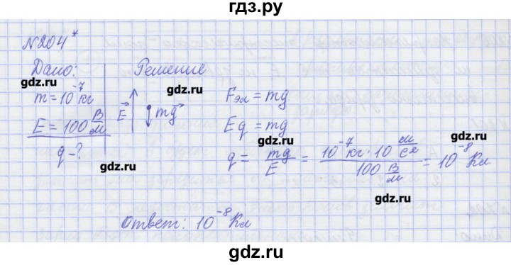 ГДЗ по физике 10 класс Пурышева рабочая тетрадь Базовый уровень задача - 204, Решебник №1