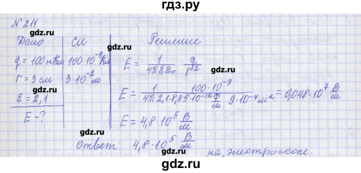 ГДЗ по физике 10 класс Пурышева рабочая тетрадь Базовый уровень задача - 211, Решебник №1