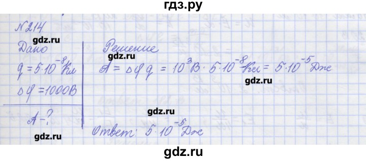 ГДЗ по физике 10 класс Пурышева рабочая тетрадь Базовый уровень задача - 214, Решебник №1