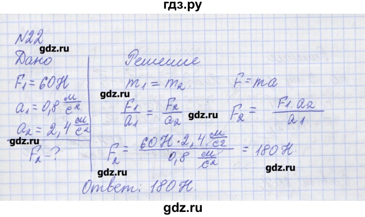 ГДЗ по физике 10 класс Пурышева рабочая тетрадь Базовый уровень задача - 22, Решебник №1