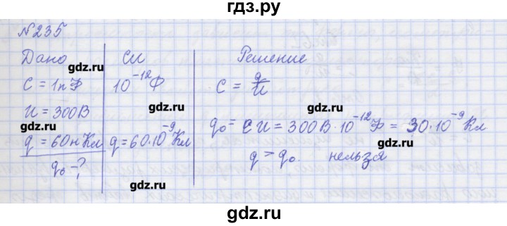 ГДЗ по физике 10 класс Пурышева рабочая тетрадь Базовый уровень задача - 235, Решебник №1