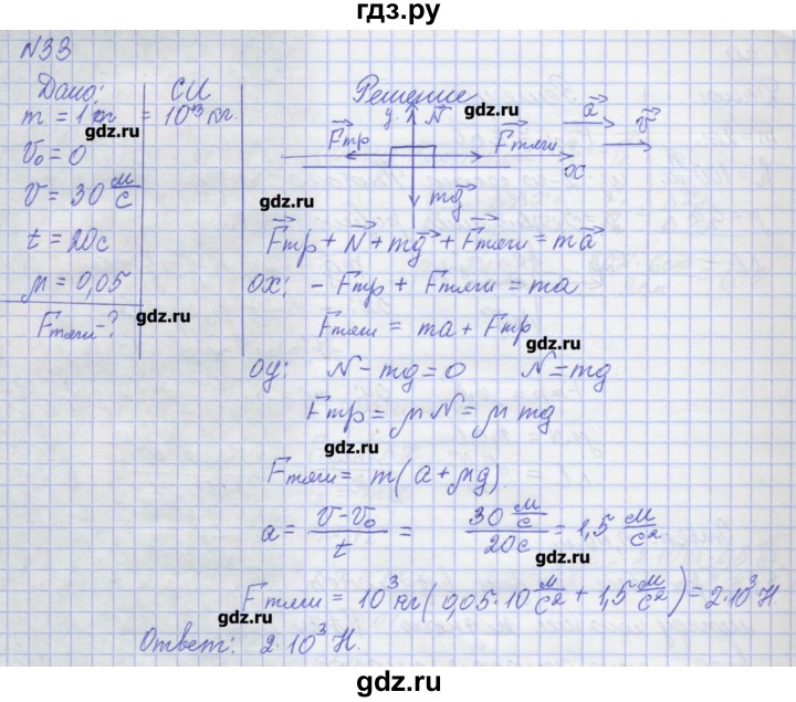 ГДЗ по физике 10 класс Пурышева рабочая тетрадь Базовый уровень задача - 33, Решебник №1