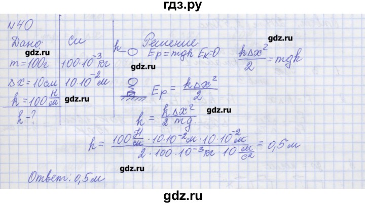 ГДЗ по физике 10 класс Пурышева рабочая тетрадь Базовый уровень задача - 40, Решебник №1