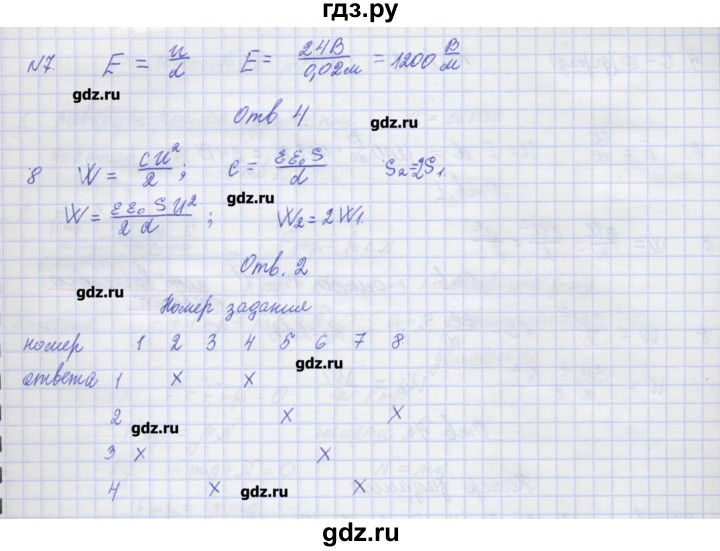 ГДЗ по физике 10 класс Пурышева рабочая тетрадь Базовый уровень тесты / тест 9. вариант - 1, Решебник №1