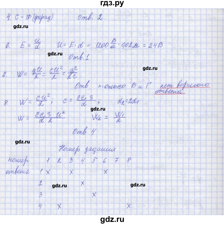 ГДЗ по физике 10 класс Пурышева рабочая тетрадь Базовый уровень тесты / тест 9. вариант - 2, Решебник №1