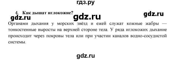 ГДЗ по биологии 7 класс  Захаров   Тип Иглокожие - 4, Решебник №1