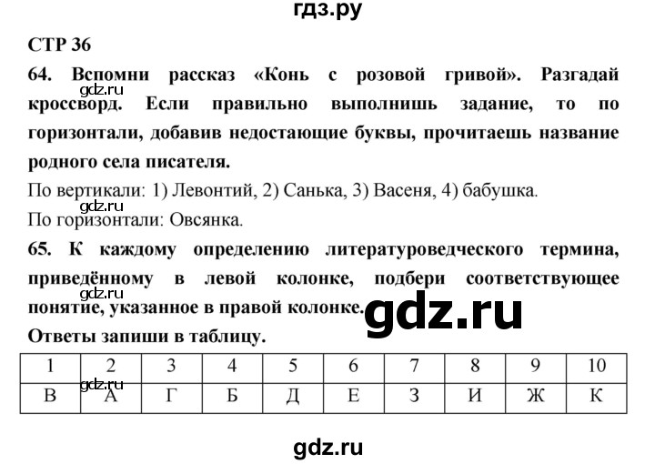 ГДЗ по литературе 6 класс Ахмадуллина рабочая тетрадь (Полухина, Коровина)  часть 1. страница - 36, Решебник 2016