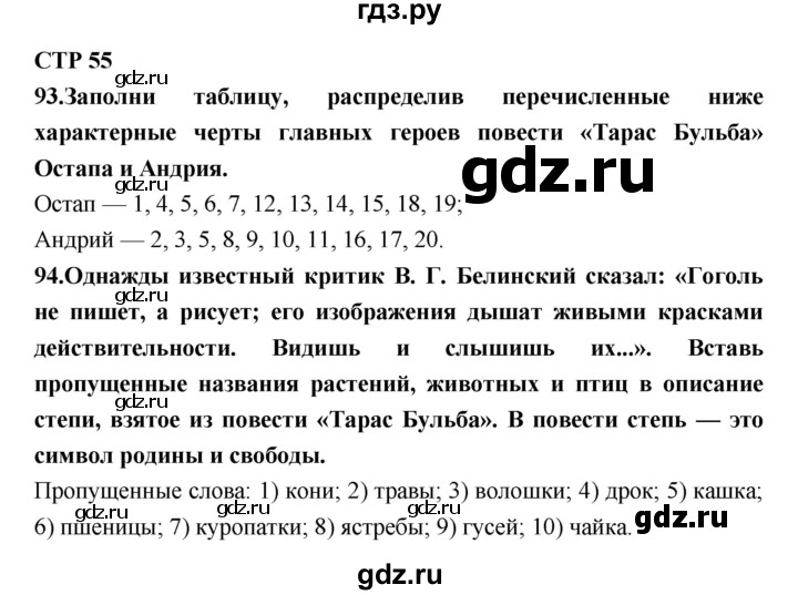 ГДЗ по литературе 7 класс Ахмадуллина рабочая тетрадь (Коровина)  часть 1. страница - 55, Решебник 2016