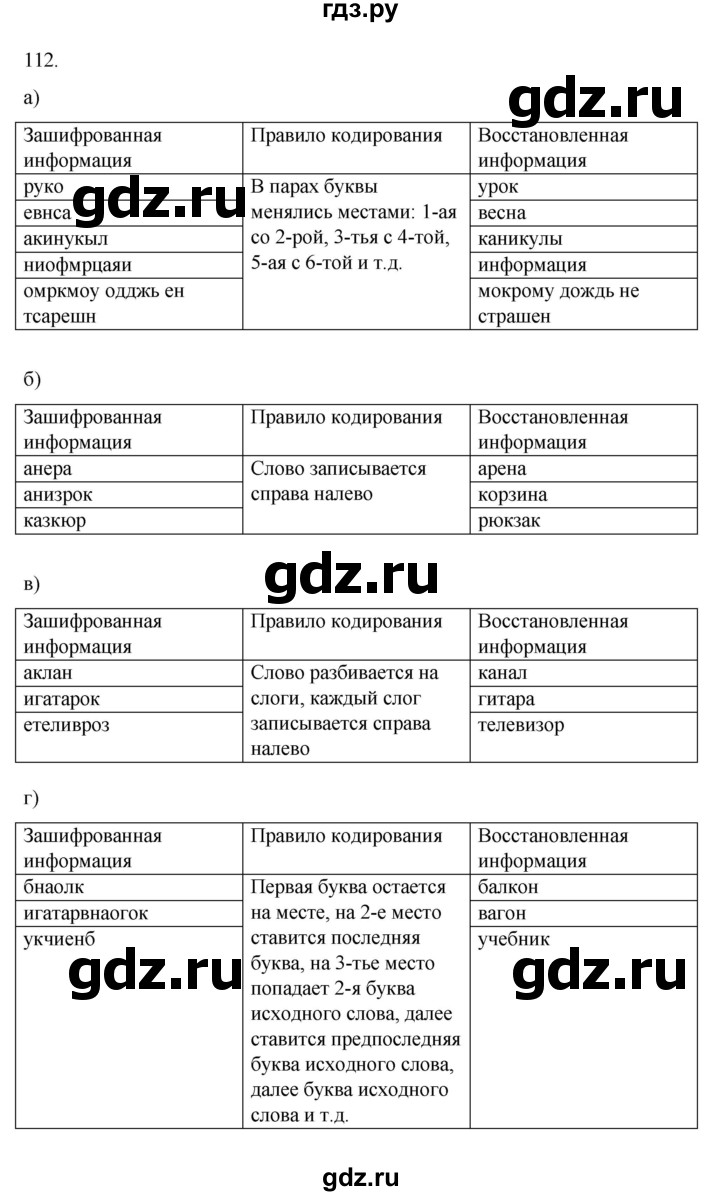 ГДЗ по информатике 5 класс Босова рабочая тетрадь Базовый уровень задание - 112, Решебник 2024