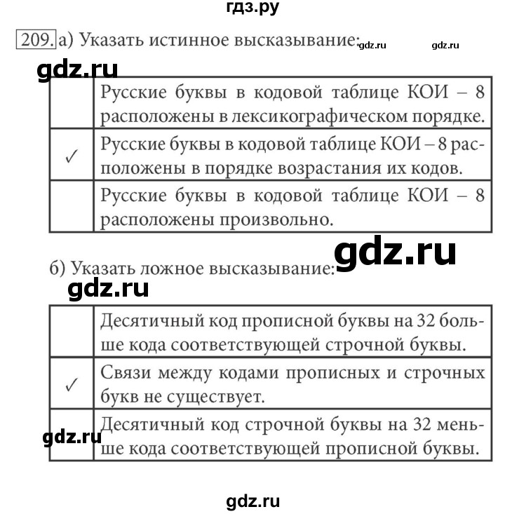 ГДЗ по информатике 7 класс  Босова рабочая тетрадь Базовый уровень задание - 209, Решебник 2016