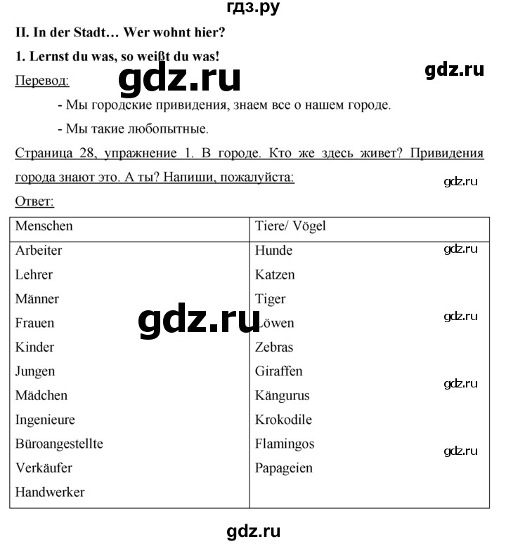 ГДЗ Страница 28 Немецкий Язык 5 Класс Рабочая Тетрадь Бим, Рыжова