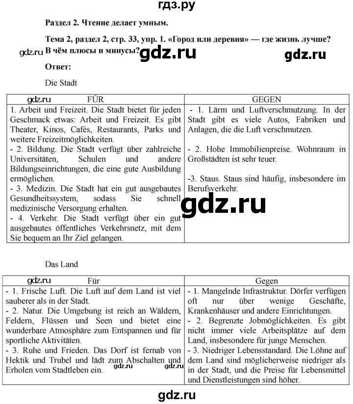 ГДЗ по немецкому языку 6 класс  Бим рабочая тетрадь  страница - 33, Решебник 2023