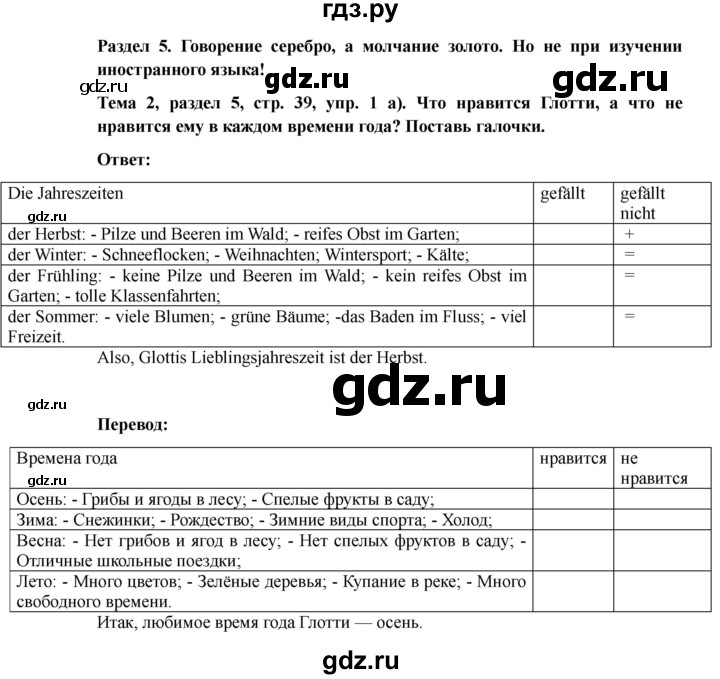 ГДЗ по немецкому языку 6 класс  Бим рабочая тетрадь  страница - 39, Решебник 2023