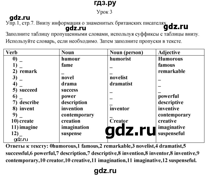 ГДЗ по английскому языку 9 класс  Кузовлев рабочая тетрадь   страница - 7, Решебник 2023