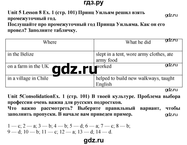 ГДЗ по английскому языку 9 класс  Кузовлев рабочая тетрадь   страница - 101, Решебник 2015