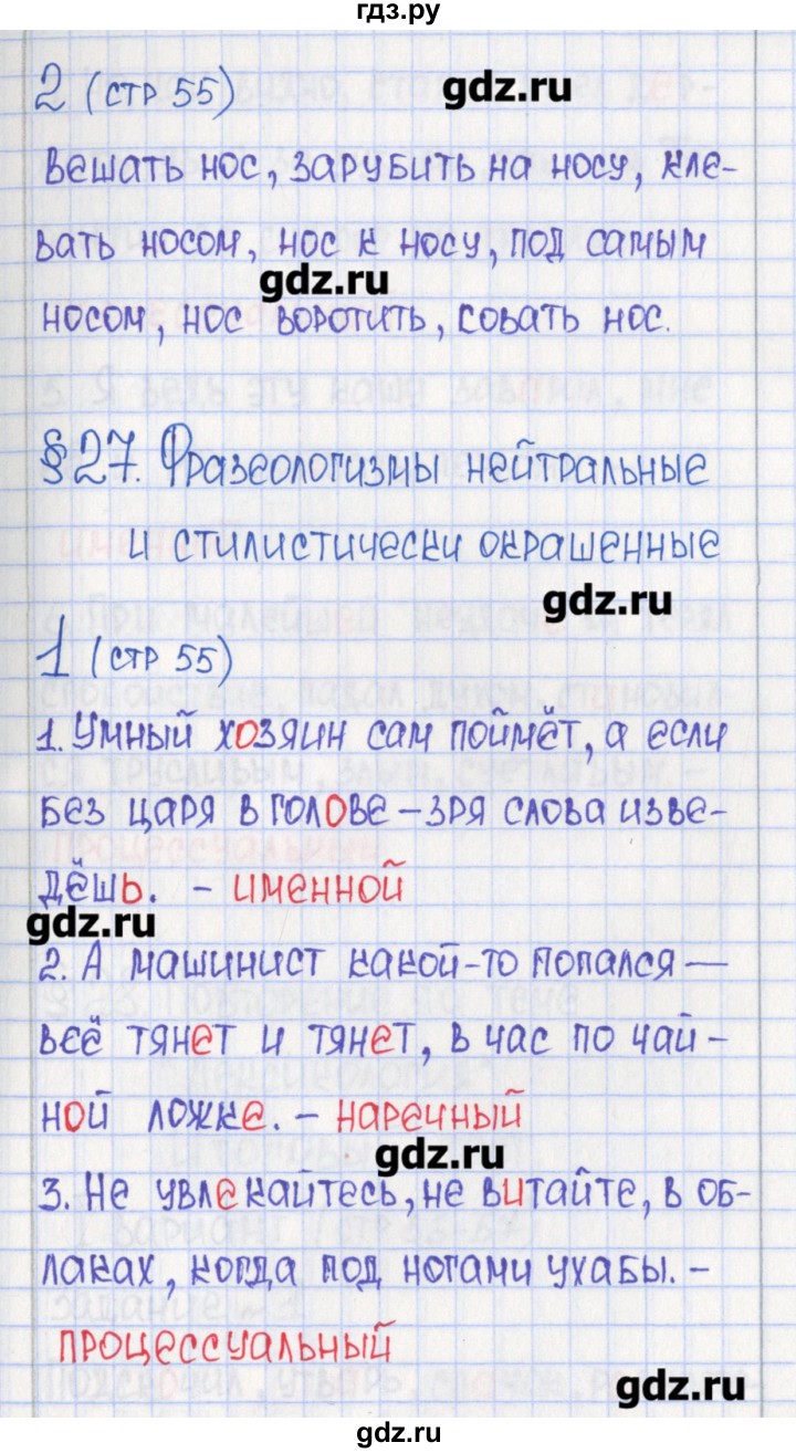 ГДЗ по русскому языку 6 класс  Рыбченкова Рабочая тетрадь  часть 1. страница - 55, Решебник