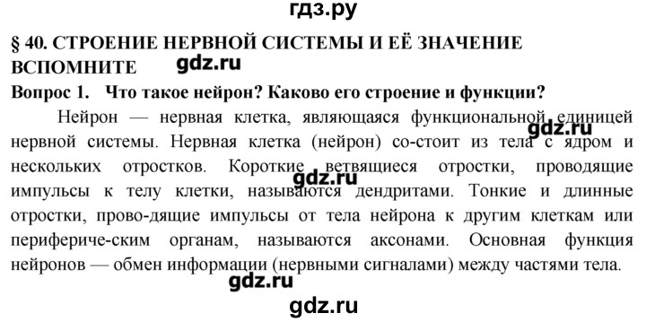 ГДЗ по биологии 8 класс  Пасечник   вспомните / 40 - 1, Решебник