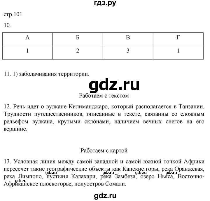 ГДЗ по географии 7 класс  Кузнецов   страница - 101, Решебник 2023