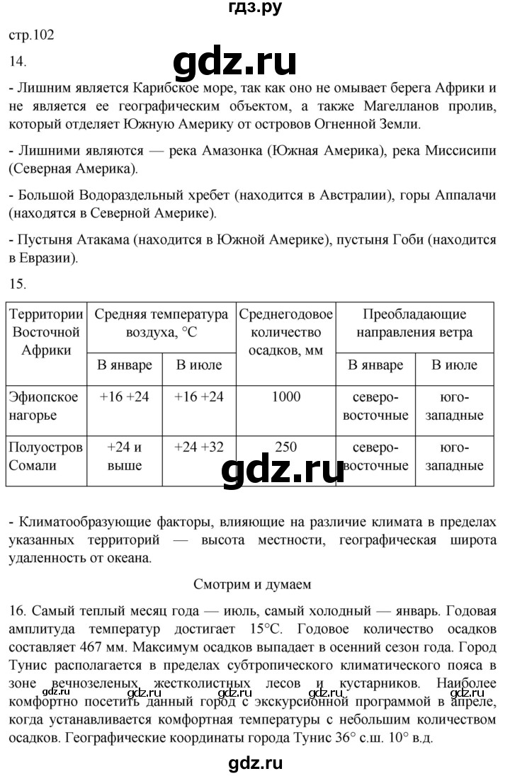 ГДЗ по географии 7 класс  Кузнецов   страница - 102, Решебник 2023