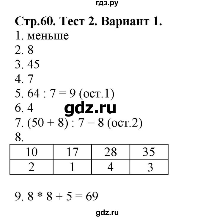 ГДЗ по математике 3 класс  Волкова проверочные работы  страницы - 60, Решебник 2023