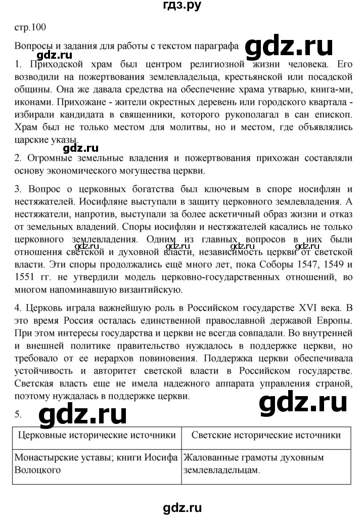 ГДЗ по истории 7 класс Арсентьев История России  часть 1. страница - 100, Решебник №1 к учебнику 2023