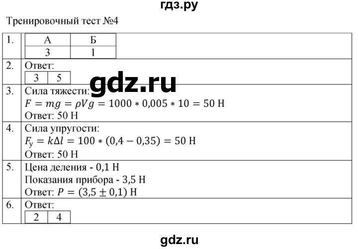 ГДЗ по физике 7 класс Ханнанова рабочая тетрадь Базовый уровень тест - 4, Решебник к тетради 2023