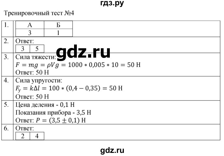 ГДЗ по физике 7 класс Ханнанова рабочая тетрадь (Перышкин) Базовый уровень тест - 4, Решебник к тетради 2023