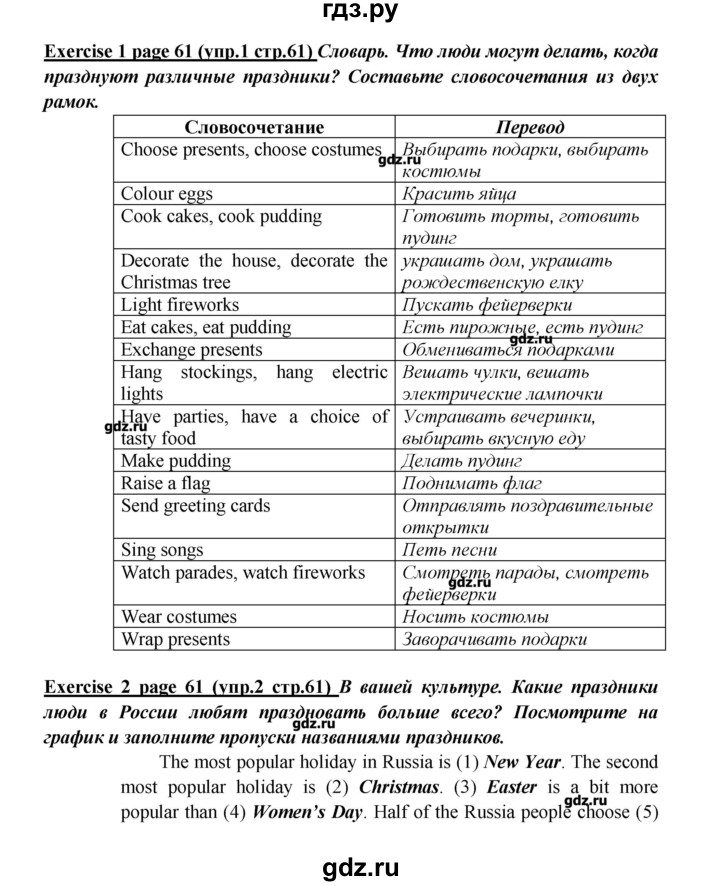 ГДЗ по английскому языку 5 класс Кузовлев рабочая тетрадь   страница - 61, Решебник №1