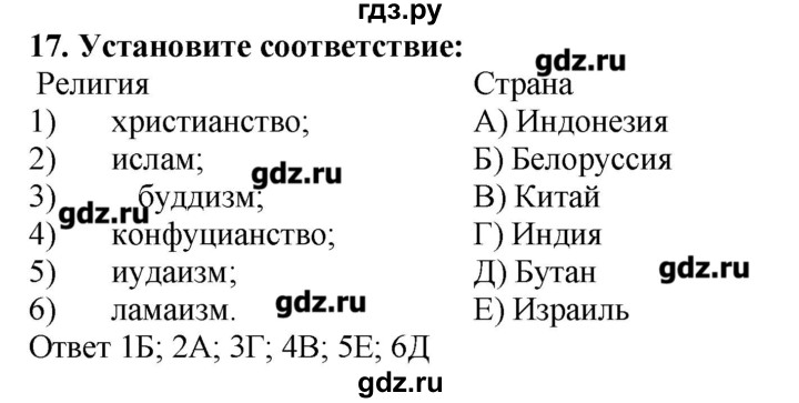 ГДЗ по географии 10‐11 класс  Гладкий Мой тренажер Базовый и углубленный уровень География культуры, религий, цивилизаций - 17, Решебник