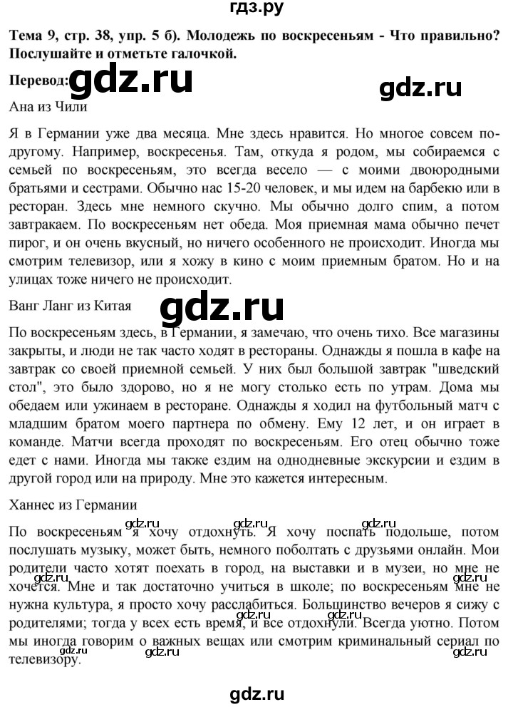 ГДЗ по немецкому языку 9 класс  Аверин рабочая тетрадь Horizonte  страница - 38, Решебник 2024