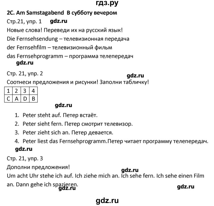 ГДЗ по немецкому языку 4 класс Гальскова рабочая тетрадь  страница - 21, Решебник №1