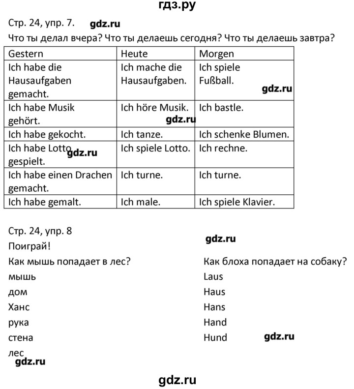 ГДЗ по немецкому языку 4 класс Гальскова рабочая тетрадь  страница - 24, Решебник №1