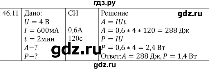 ГДЗ по физике 8 класс Ханнанова рабочая тетрадь (Перышкин) Базовый уровень § 46 - 11, Решебник 2024