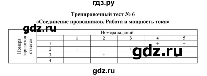 ГДЗ по физике 8 класс Ханнанова рабочая тетрадь (Перышкин) Базовый уровень тест - № 6, Решебник 2017